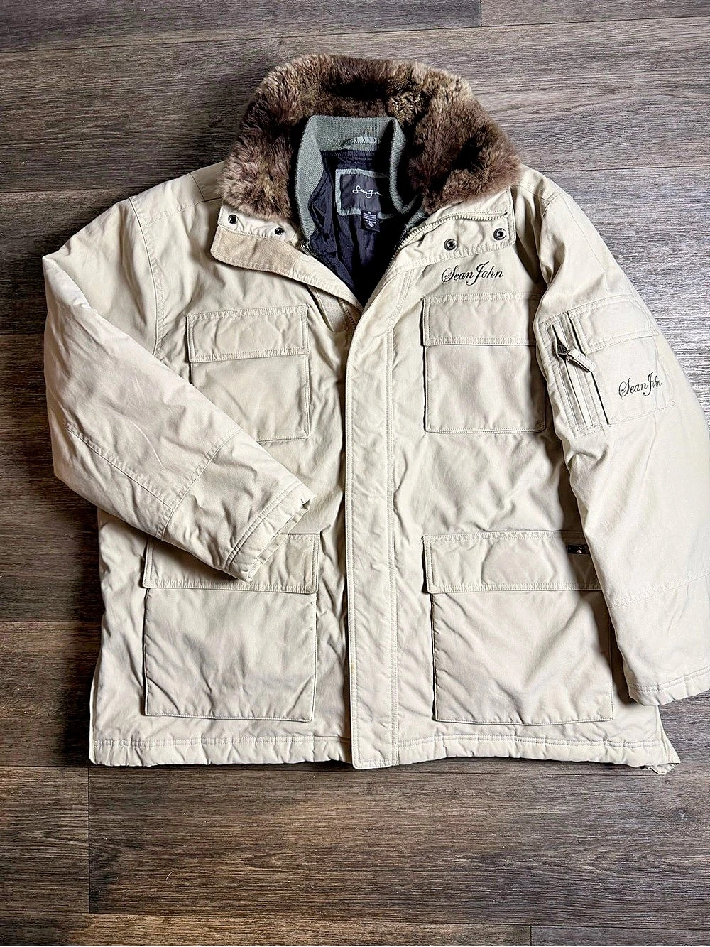 Sean John Men's Field Jacket Cream & Brown XL